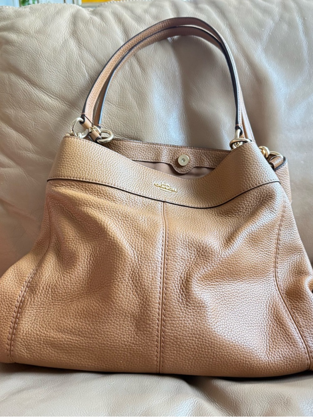 Coach Pebbled Leather Shoulder Bag in Light Tan